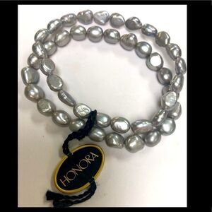 Honora Gray Stretchy Pearl Bracelets (Set of 2)